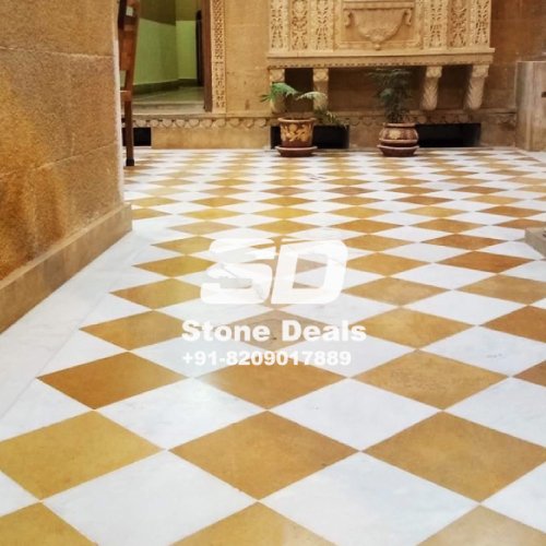 jaisalmer stone and white marble tiles