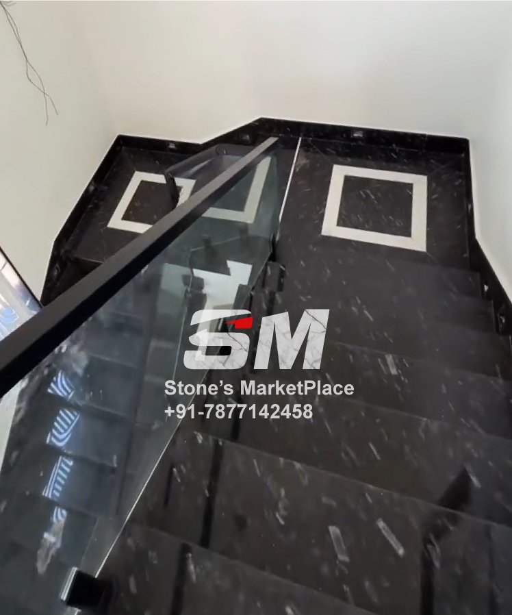 pearl black granite stairs